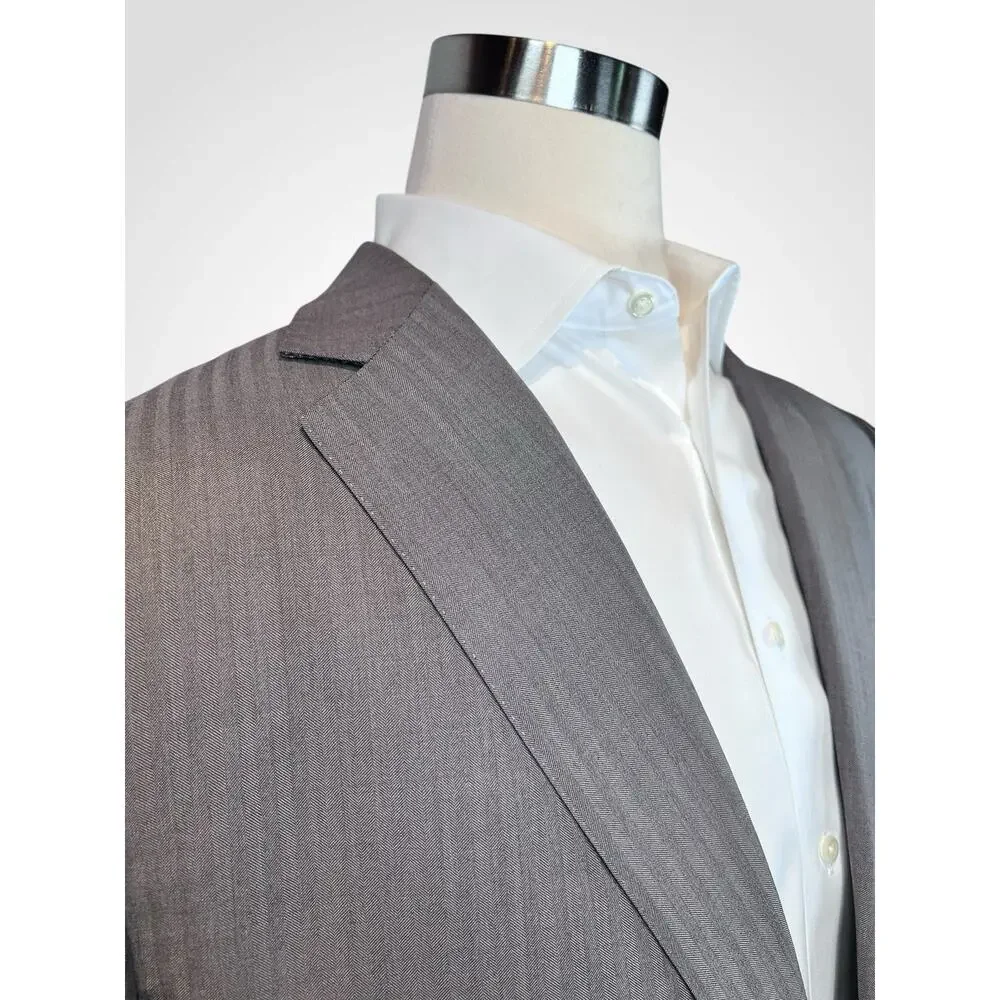 Ermenegildo Zegna Su Misura 48x50L 43x32 ROM Taupe Brown Tonal Stripe Suit